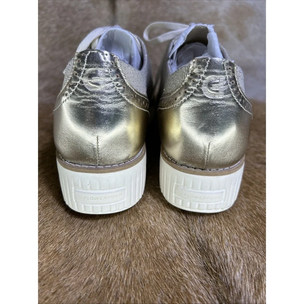 Cole Haan Grand City Women's Oxford Platform Stitchlite-RYE /GOLD Metallic 8.5 B